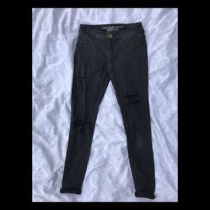 American Eagle super stretch black ripped jeggings